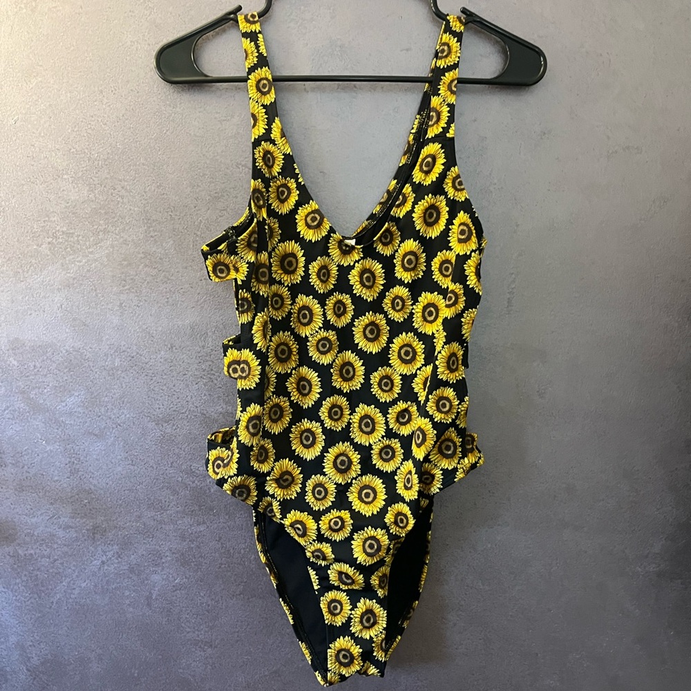 Urban Outfitters Black and Yellow Sunflower One Piece